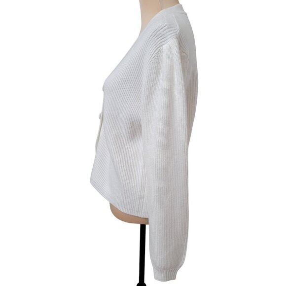 T Tahari Size L Off-White Pleated Blouson Sleeve Cardigan, Exc., Like New Cond. - Picture 4 of 13